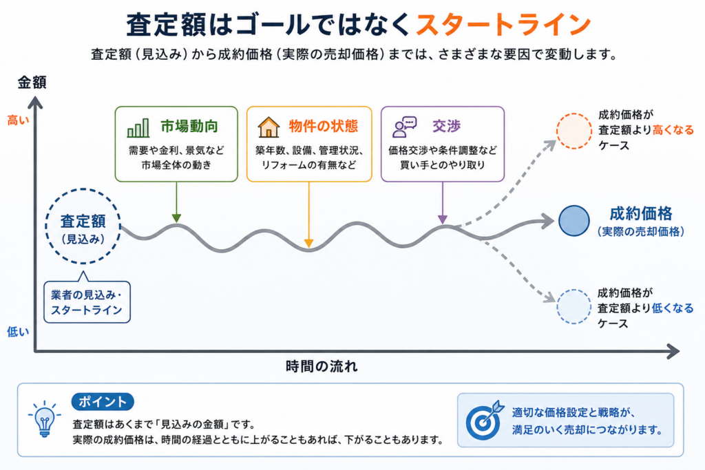 査定額と実際の成約価格の違いを示した図解 